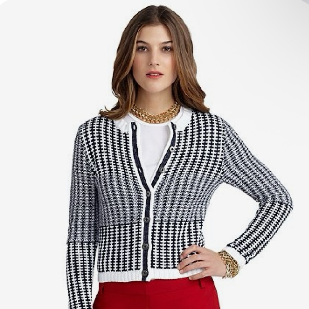 Brooks Brothers Navy and White Houndstooth Cardigan
